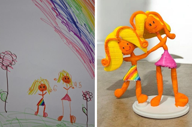 Drawing and figurine side by side